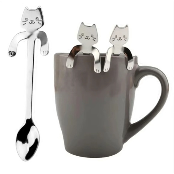 Bee Happy Market Boutique Other - Cat Spoons Tea Spoons Cup Hugging Kitty Cats Stainless Steel 2 Piece Set